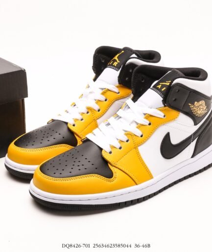 乔丹Air Jordan 1 Mid AJ1 乔1白黑黄 中邦文化休闲板鞋