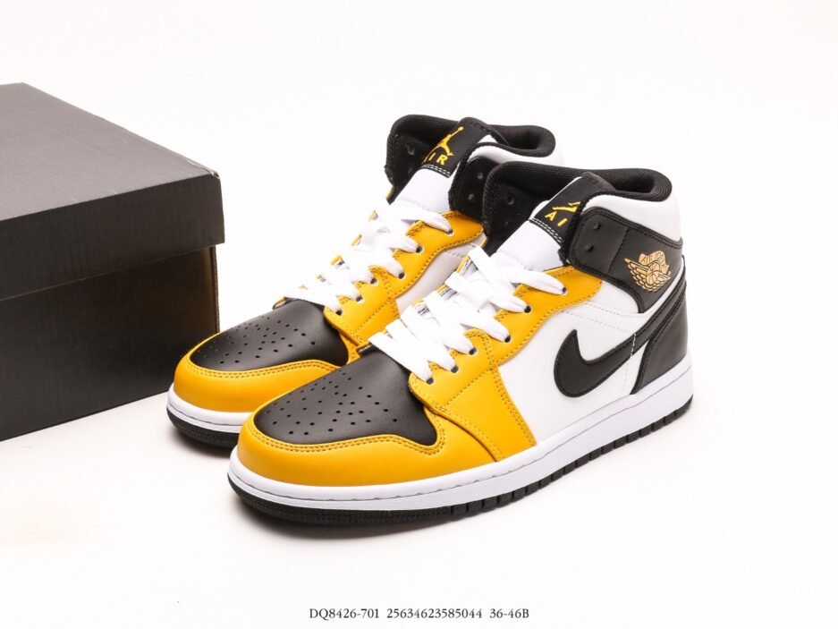 乔丹Air Jordan 1 Mid AJ1 乔1白黑黄 中邦文化休闲板鞋