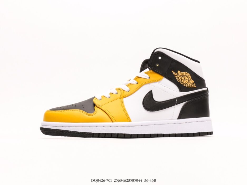 乔丹Air Jordan 1 Mid AJ1 乔1白黑黄 中邦文化休闲板鞋：圖片 2
