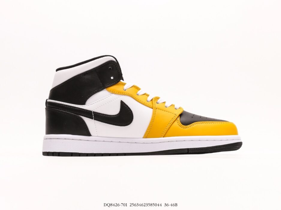 乔丹Air Jordan 1 Mid AJ1 乔1白黑黄 中邦文化休闲板鞋：圖片 3