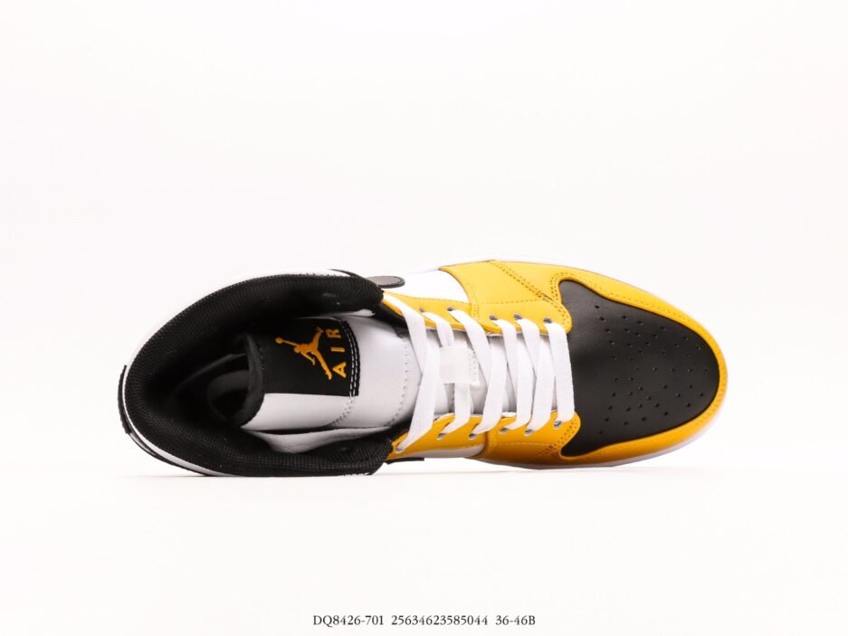 乔丹Air Jordan 1 Mid AJ1 乔1白黑黄 中邦文化休闲板鞋：圖片 4