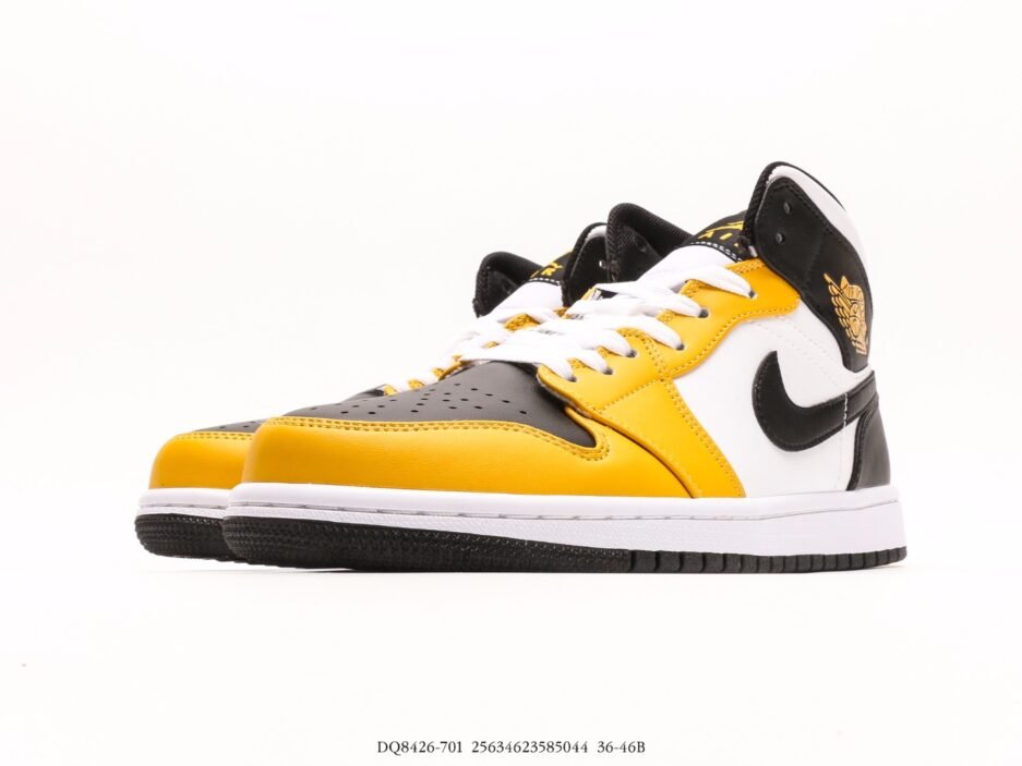 乔丹Air Jordan 1 Mid AJ1 乔1白黑黄 中邦文化休闲板鞋：圖片 5