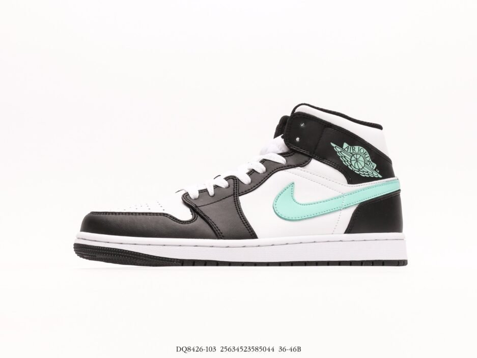 乔丹Air Jordan 1 Mid AJ1 乔1白黑绿 中邦文化休闲板鞋：圖片 6