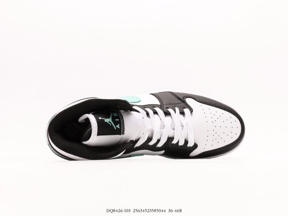 乔丹Air Jordan 1 Mid AJ1 乔1白黑绿 中邦文化休闲板鞋：圖片 8